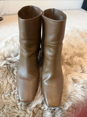 J. Crew Tan Leather Square-Toe Ankle Boots